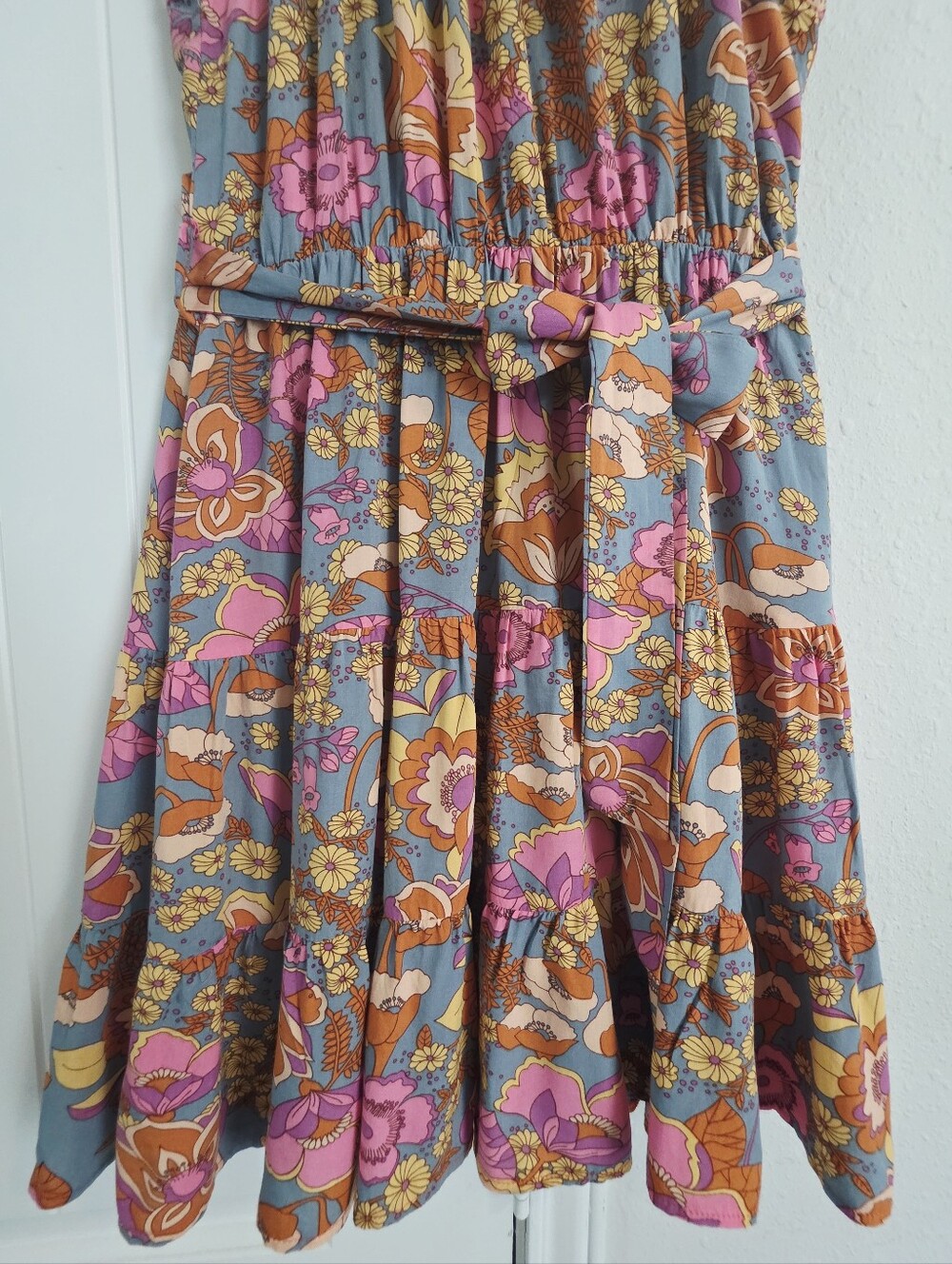 SHEIN Floral Boho Halter Mini Dress Size M Retro Pink Orange - Picture 9 of 10